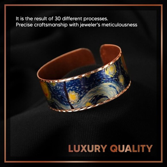 Handcrafted Copper Bracelet with Starry Night Engraving - Artful Cuff for All - Picture 5 of 6